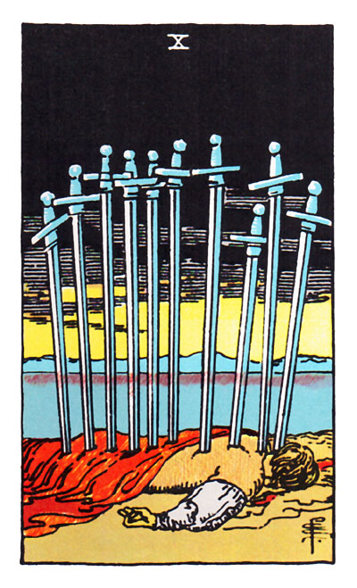 Rider Waite Tarot Card image of the 'Ten of Swords'